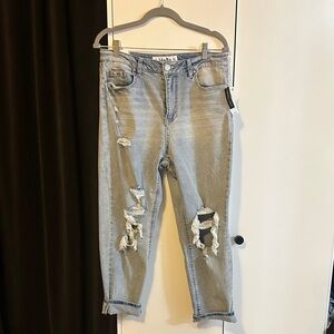 Indigo Rein Light Blue Distressed Boyfriend Jeans